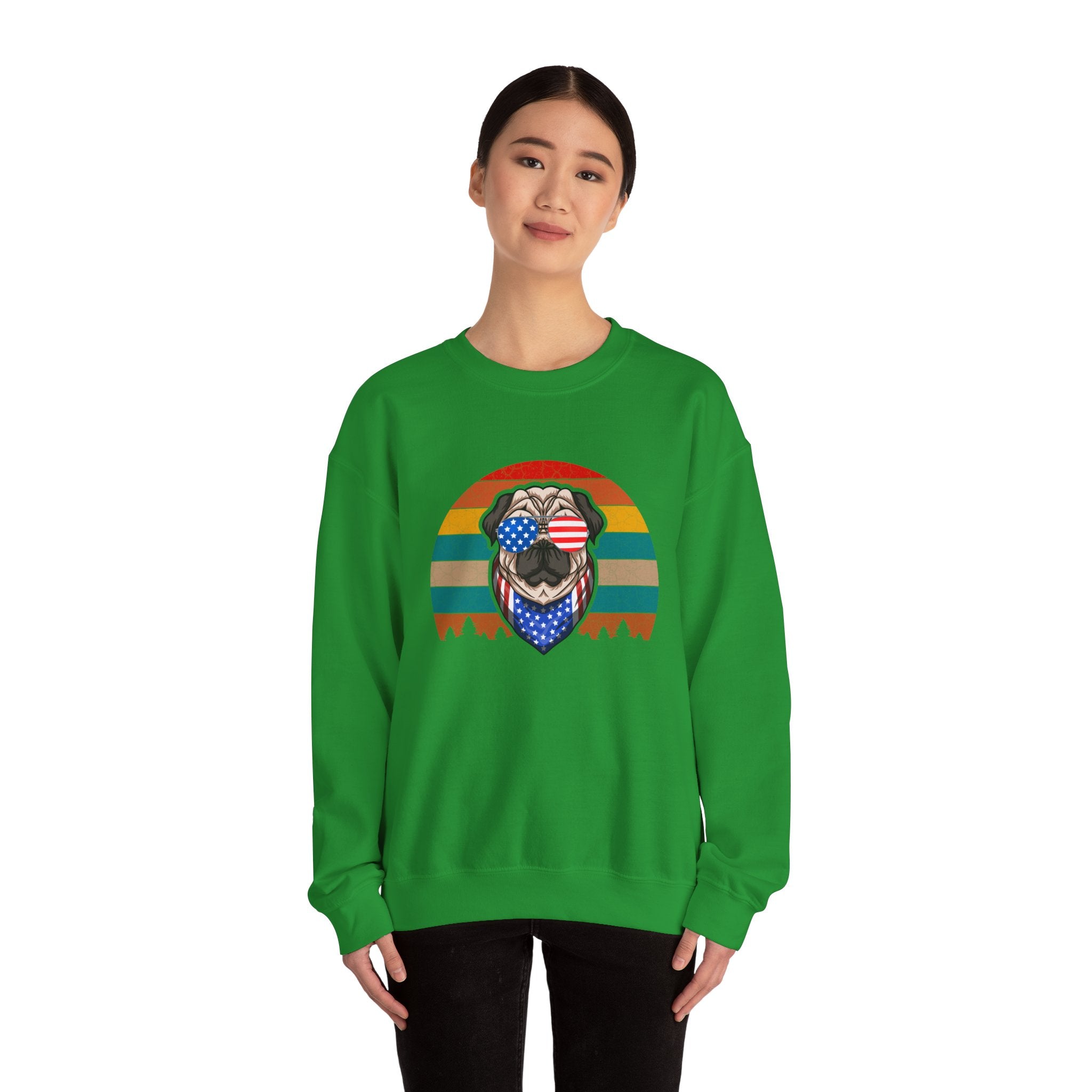 Pug With Trees 4th of July | Crewneck Sweatshirt