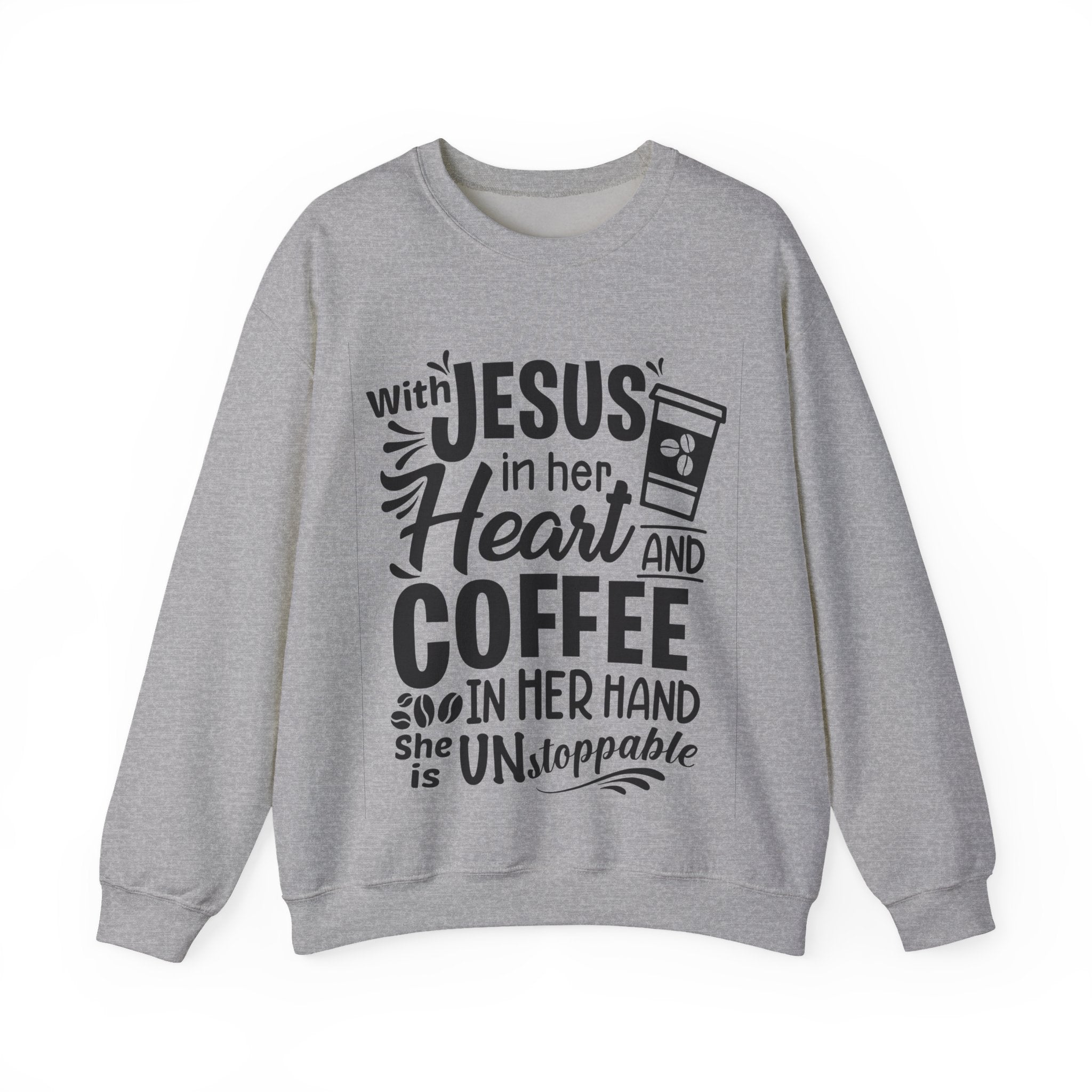 With Jesus in Her Heart and Coffee in Her Hand | Crewneck Sweatshirt
