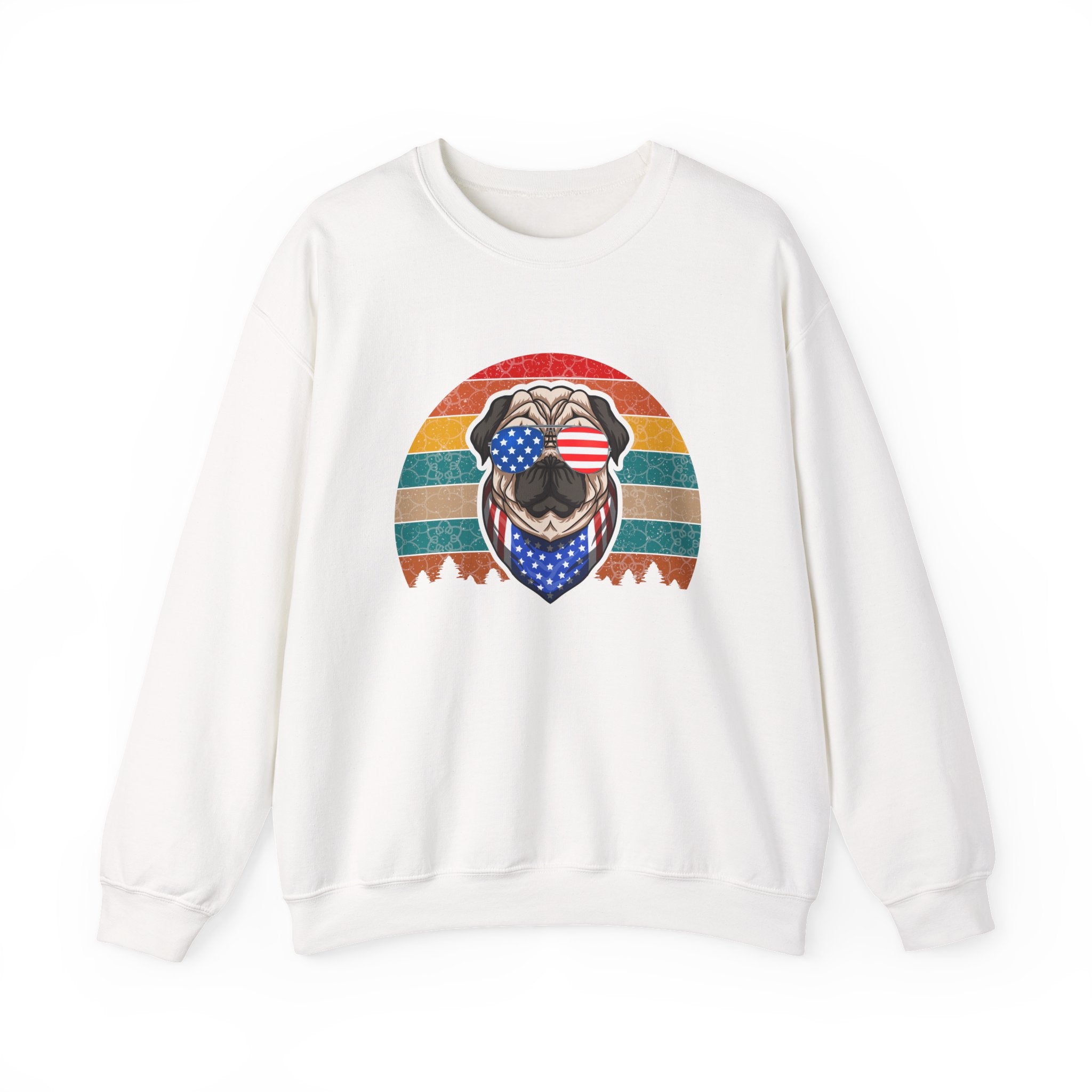 Pug With Trees 4th of July | Crewneck Sweatshirt