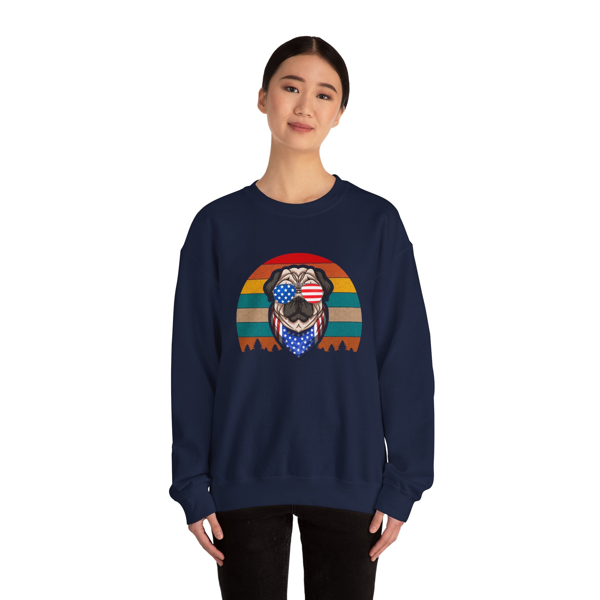 Pug With Trees 4th of July | Crewneck Sweatshirt