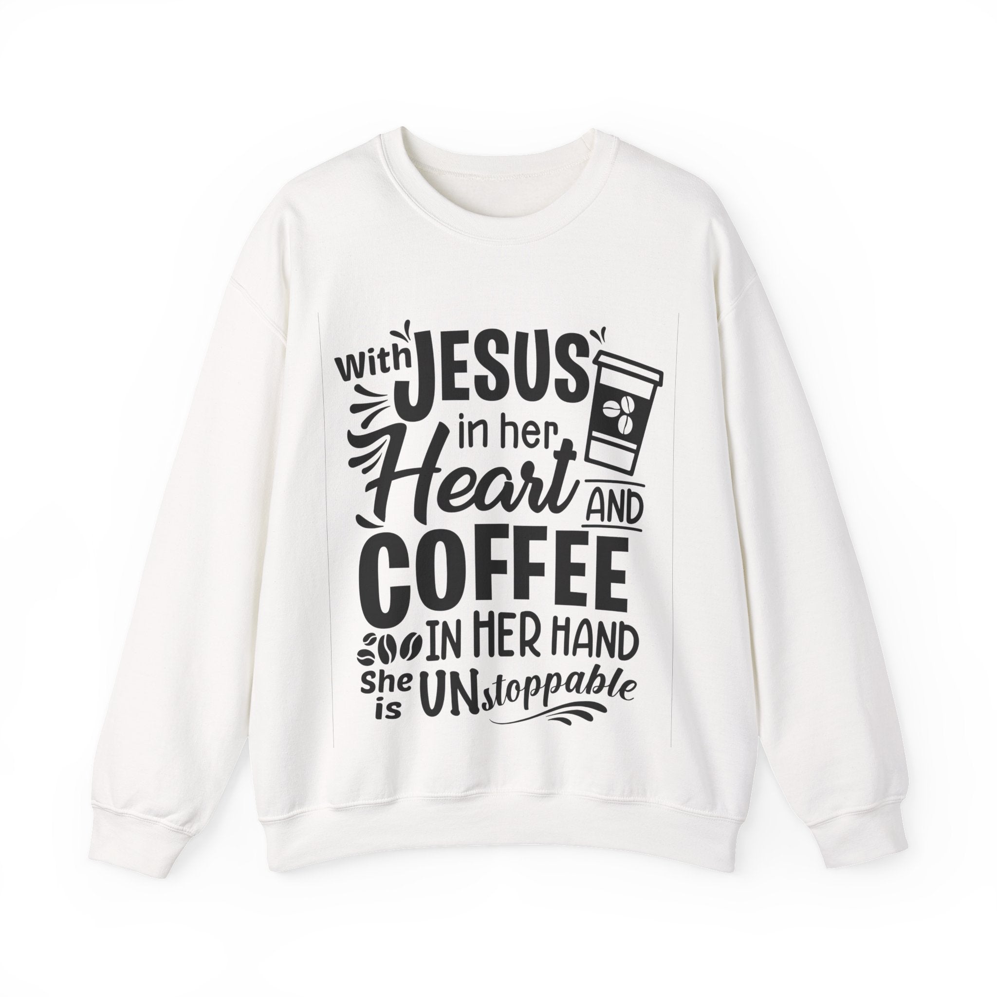 With Jesus in Her Heart and Coffee in Her Hand | Crewneck Sweatshirt