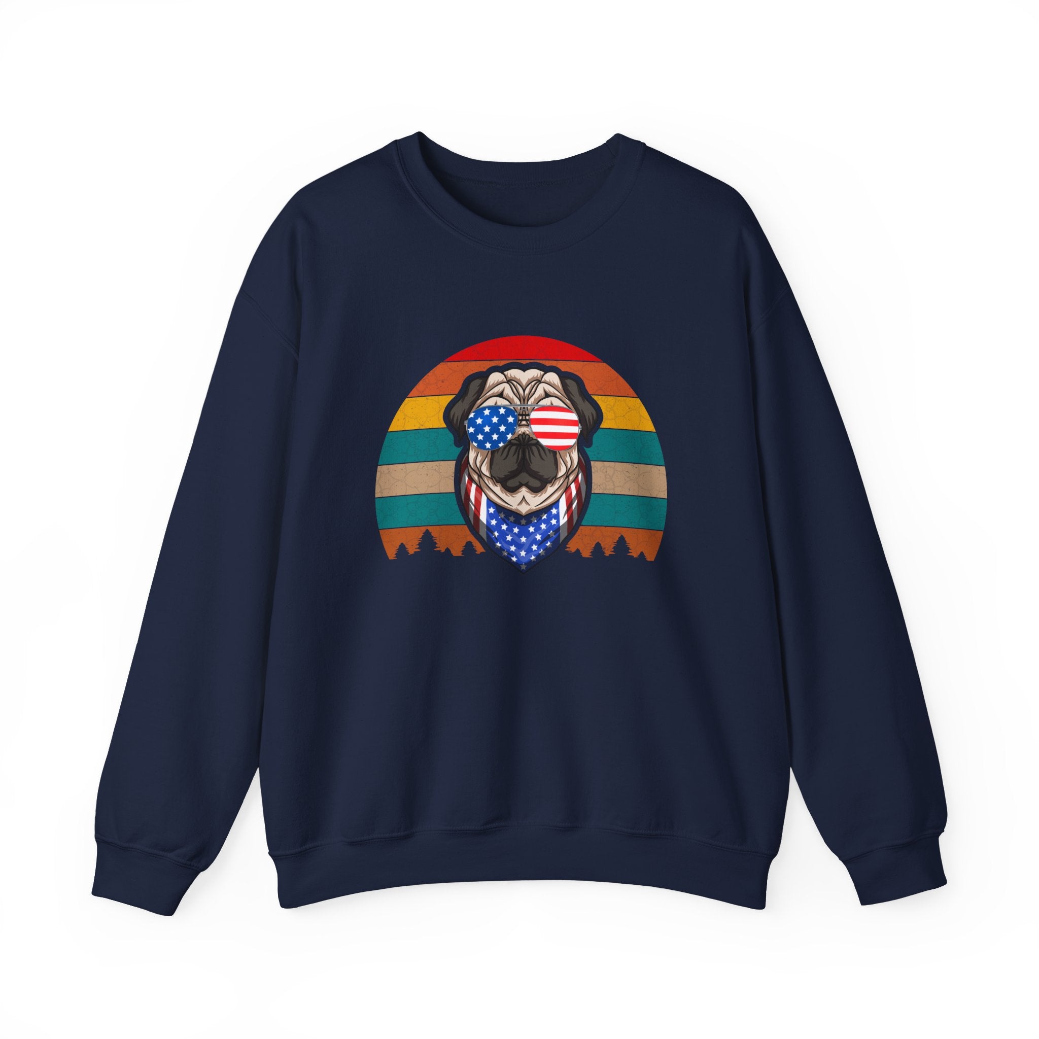 Pug With Trees 4th of July | Crewneck Sweatshirt